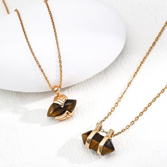 ✨ Artisan Original Design Genuine Tiger's Eye Geometric Pendant Necklace | S925 - Picture 5 of 5